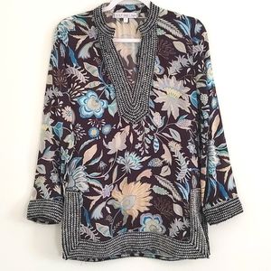 Just Bellina Womens V-Neck Embellished Tunic Side Slits/Size L